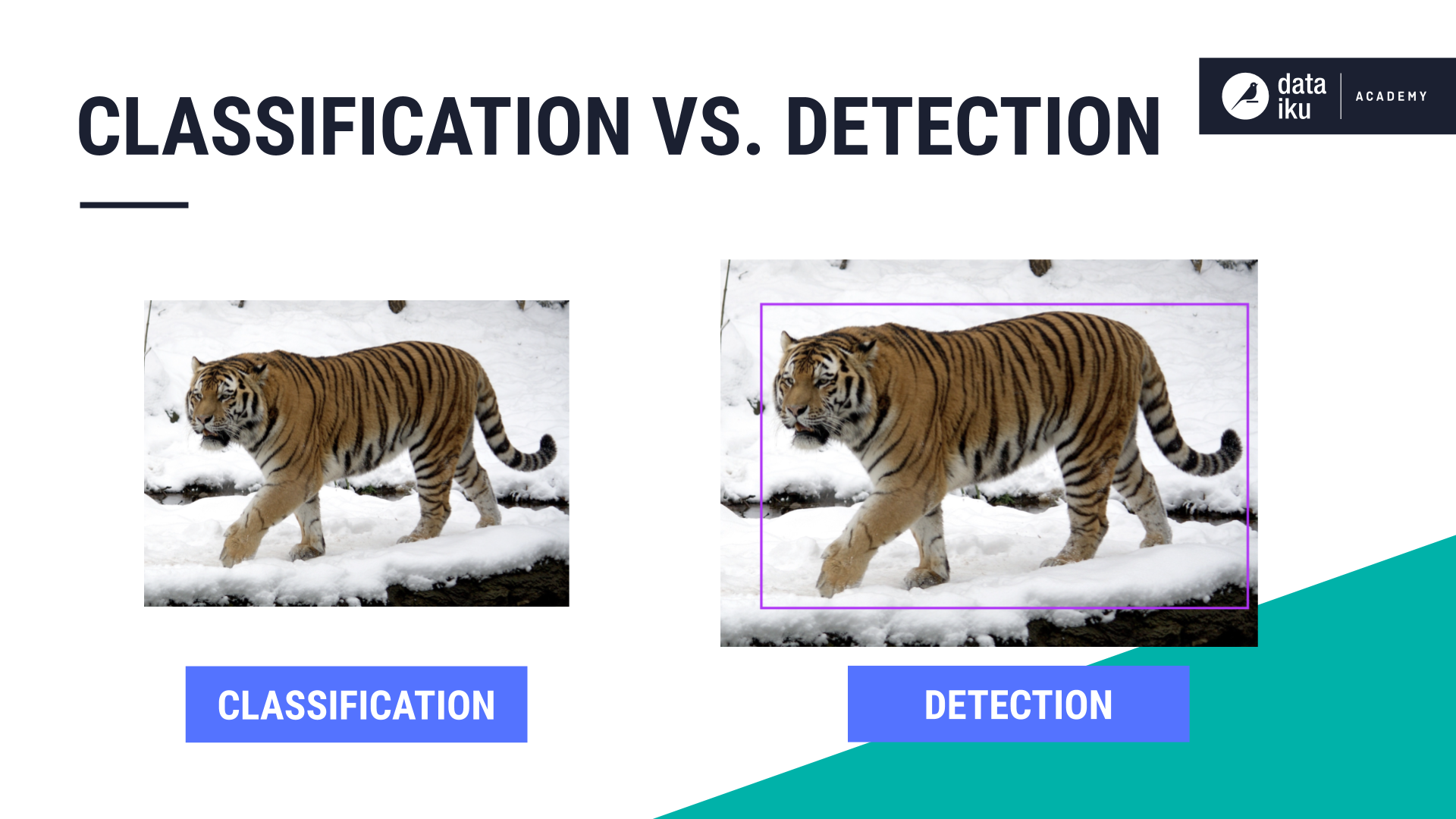 Slide depicting image classification vs. object detection.