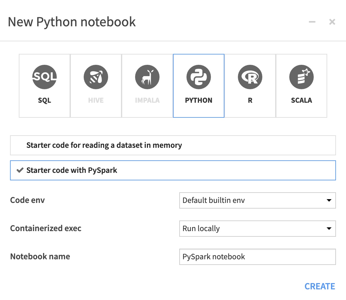 "Creating a new Python notebook from starter PySpark code"