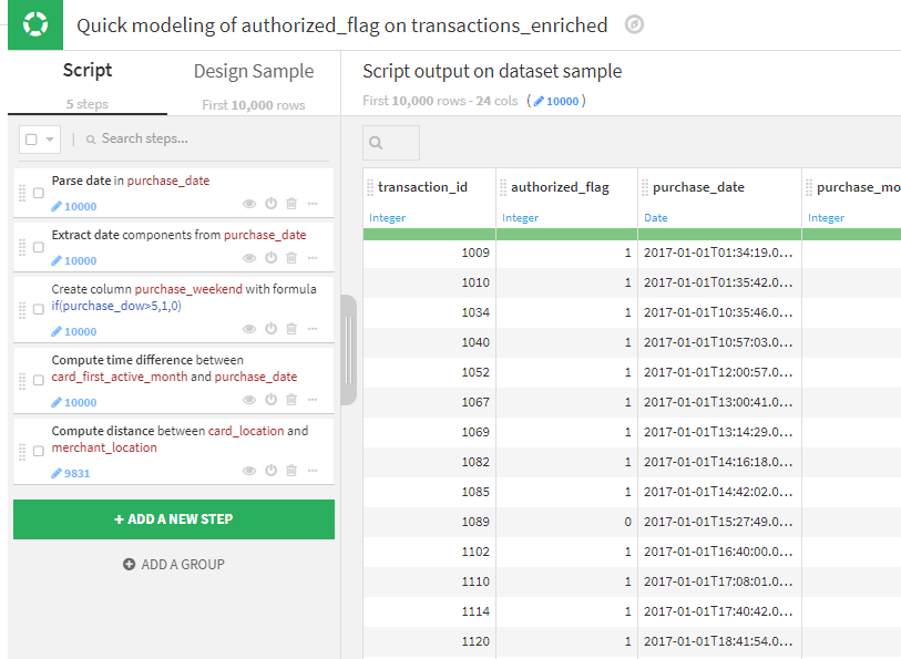 Dataiku Flow of the current project - Model data preprocessing.