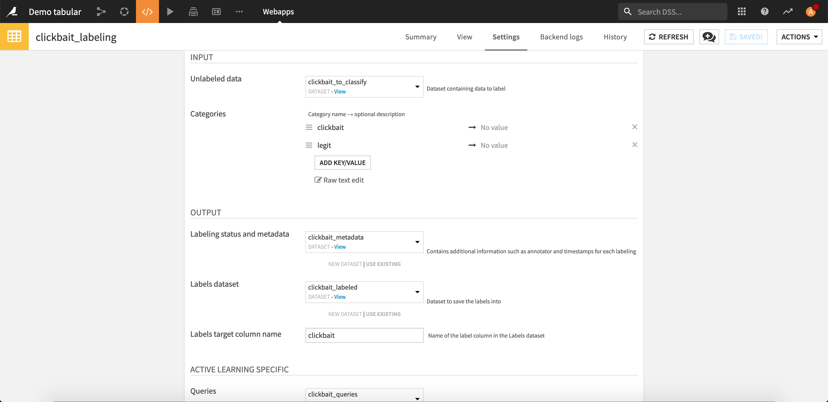 Webapp configuration.
