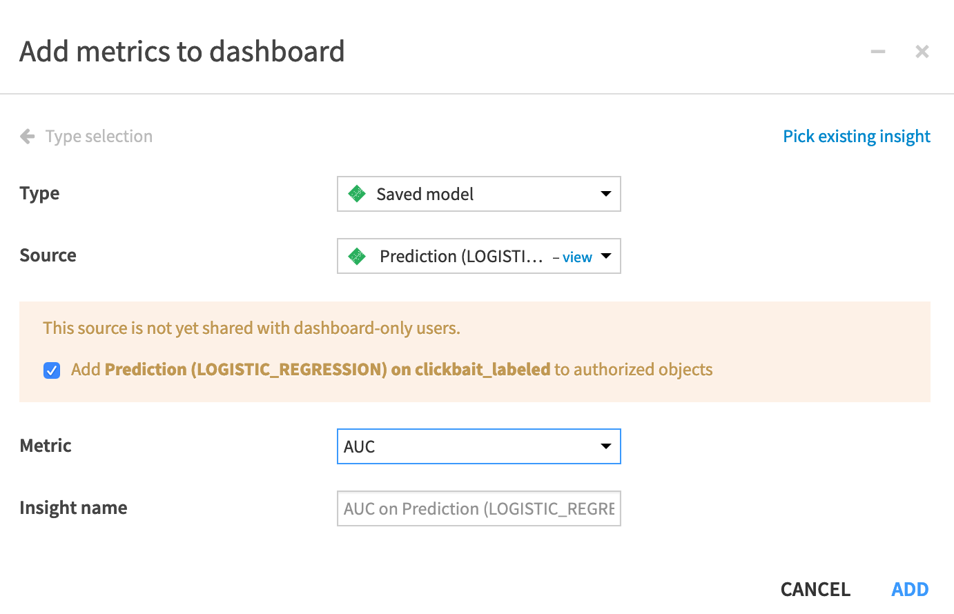 Dashboard settings.