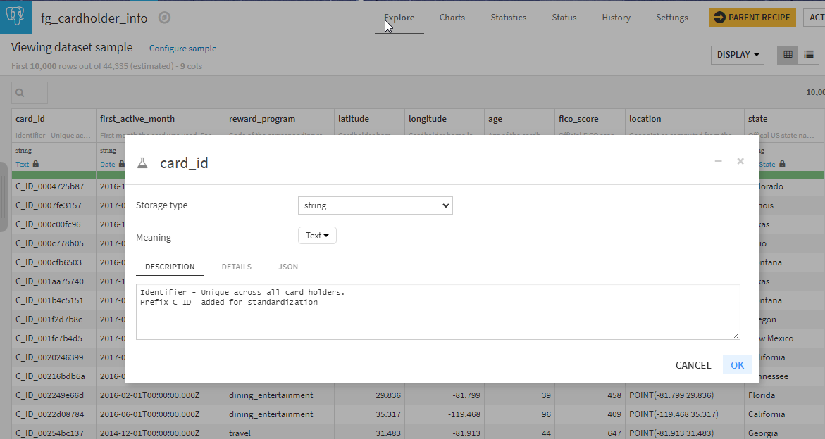 Adding description to each column.