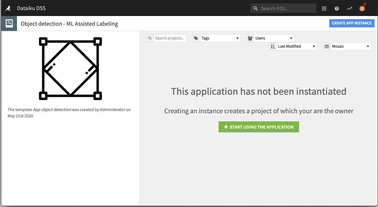Application creation menu.