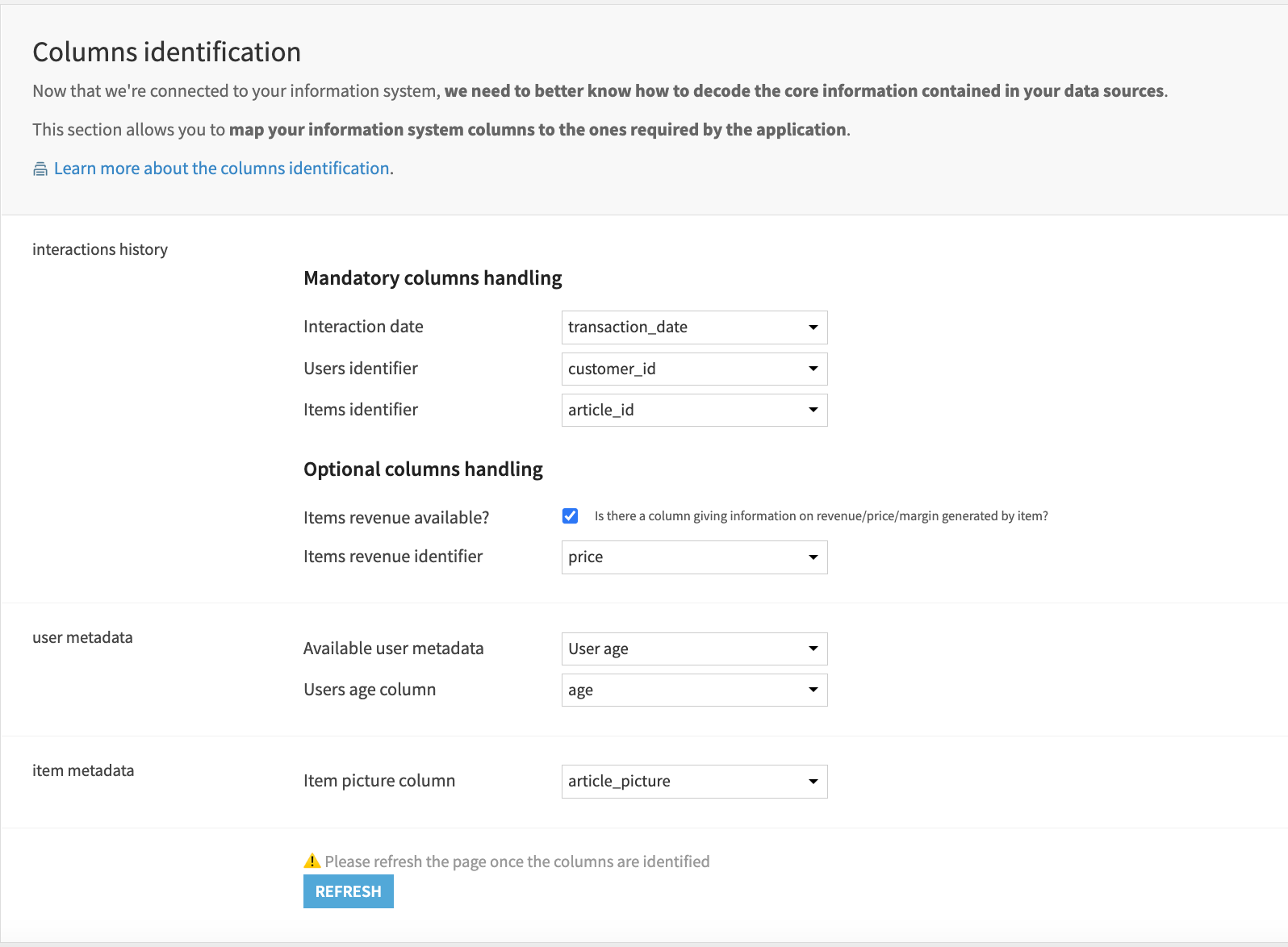 Dataiku screenshot of part of the Dataiku application for Product Recommendation