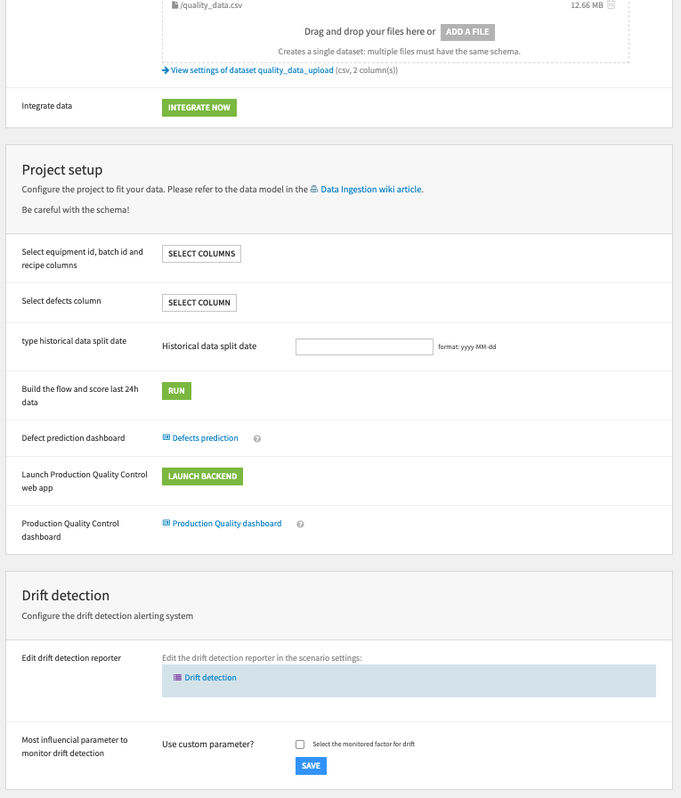 Dataiku screenshot of part of the Dataiku application for Production Quality Control