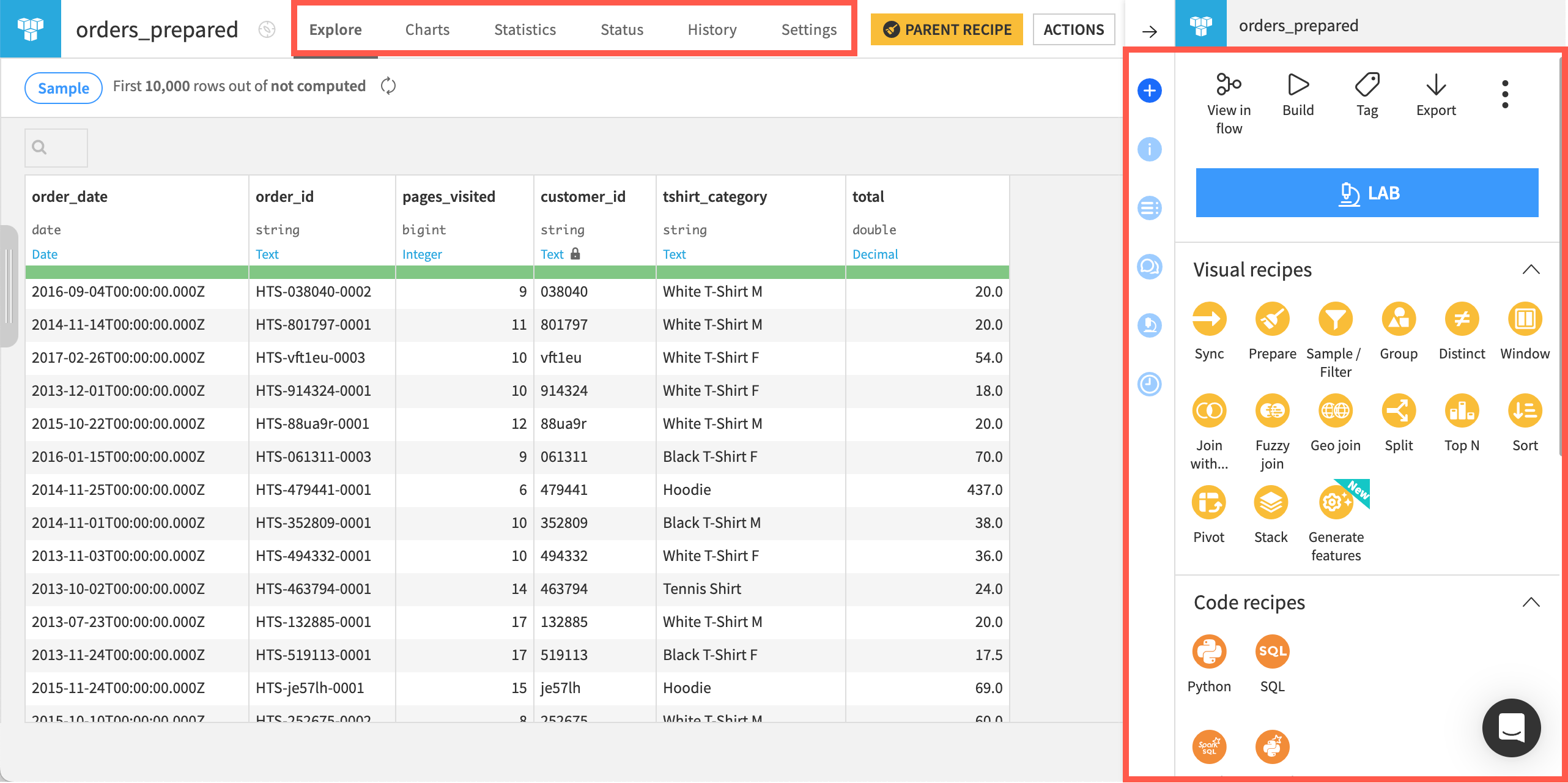 Screenshot of a dataset interface.