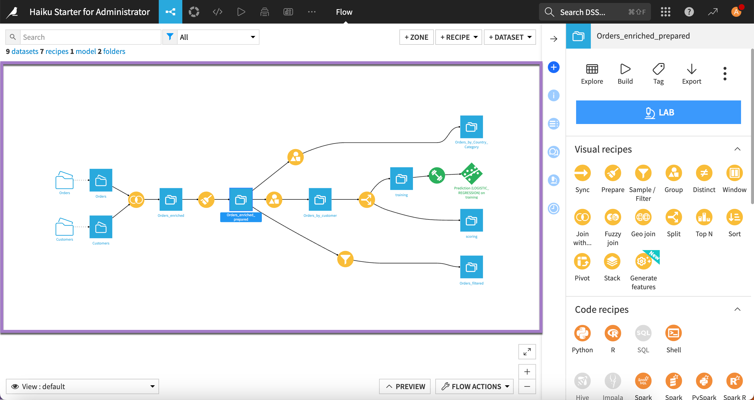 Screenshot of a Flow in Dataiku.