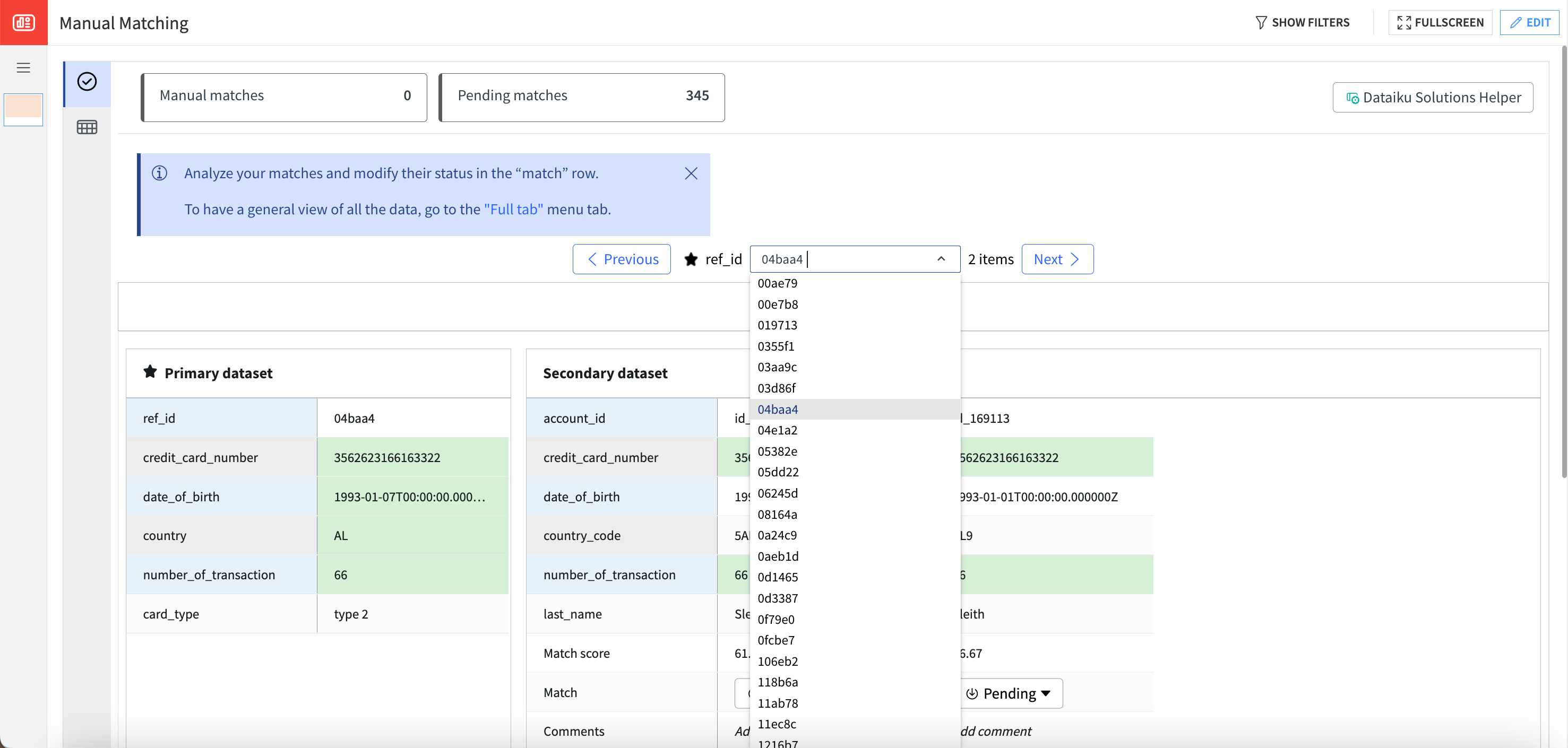 Dataiku screenshot of the accompanying webapp for this Solution.