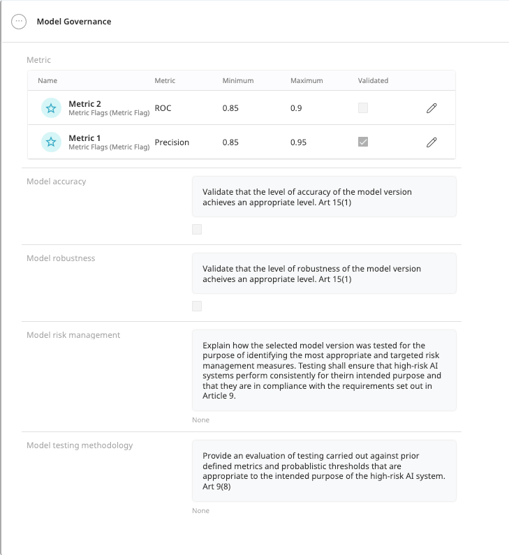 Dataiku screenshot showing sign off with evidence of model performance and governance.