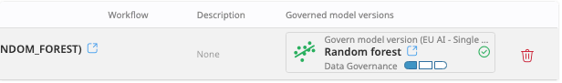 Dataiku screenshot showing how to check which model versions are active and governed.