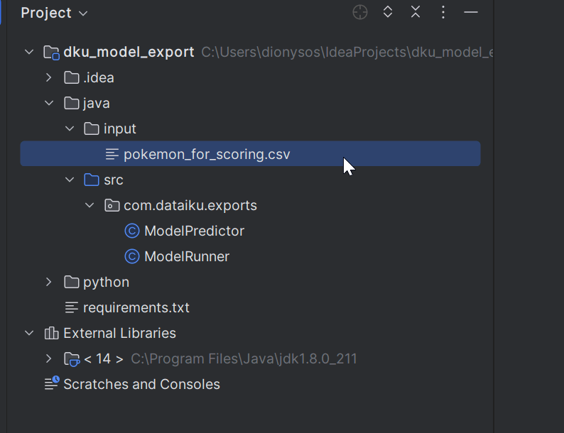 IDE screenshot of the Java project after importing it.