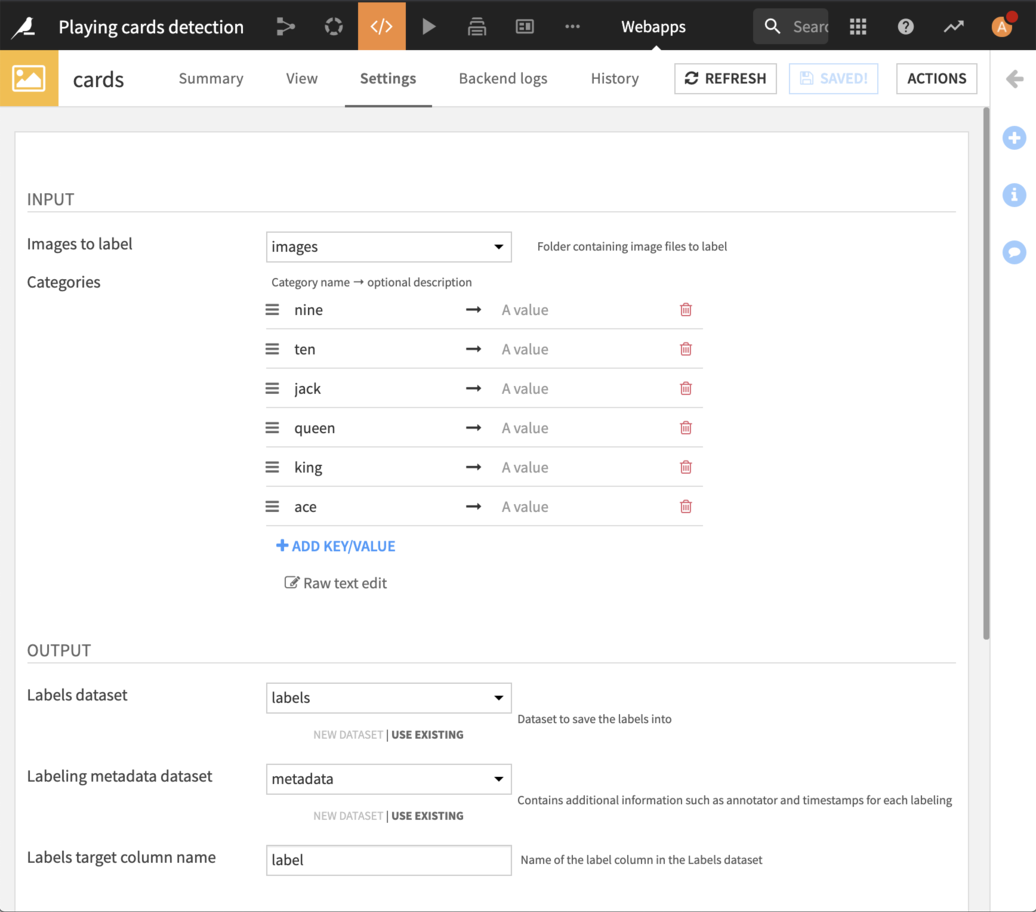 Labeling webapp settings.