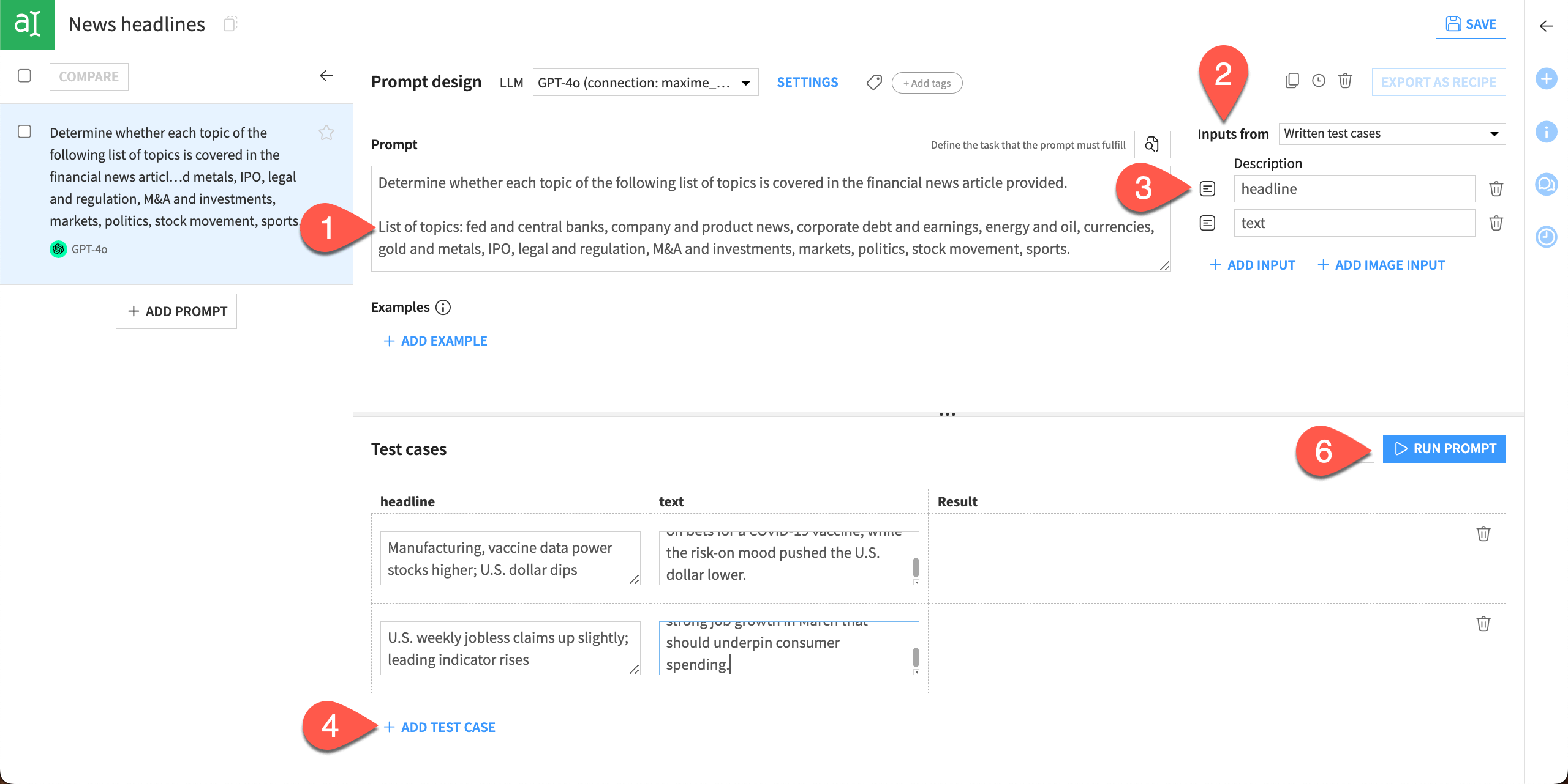 Screenshot of the prompt design steps.