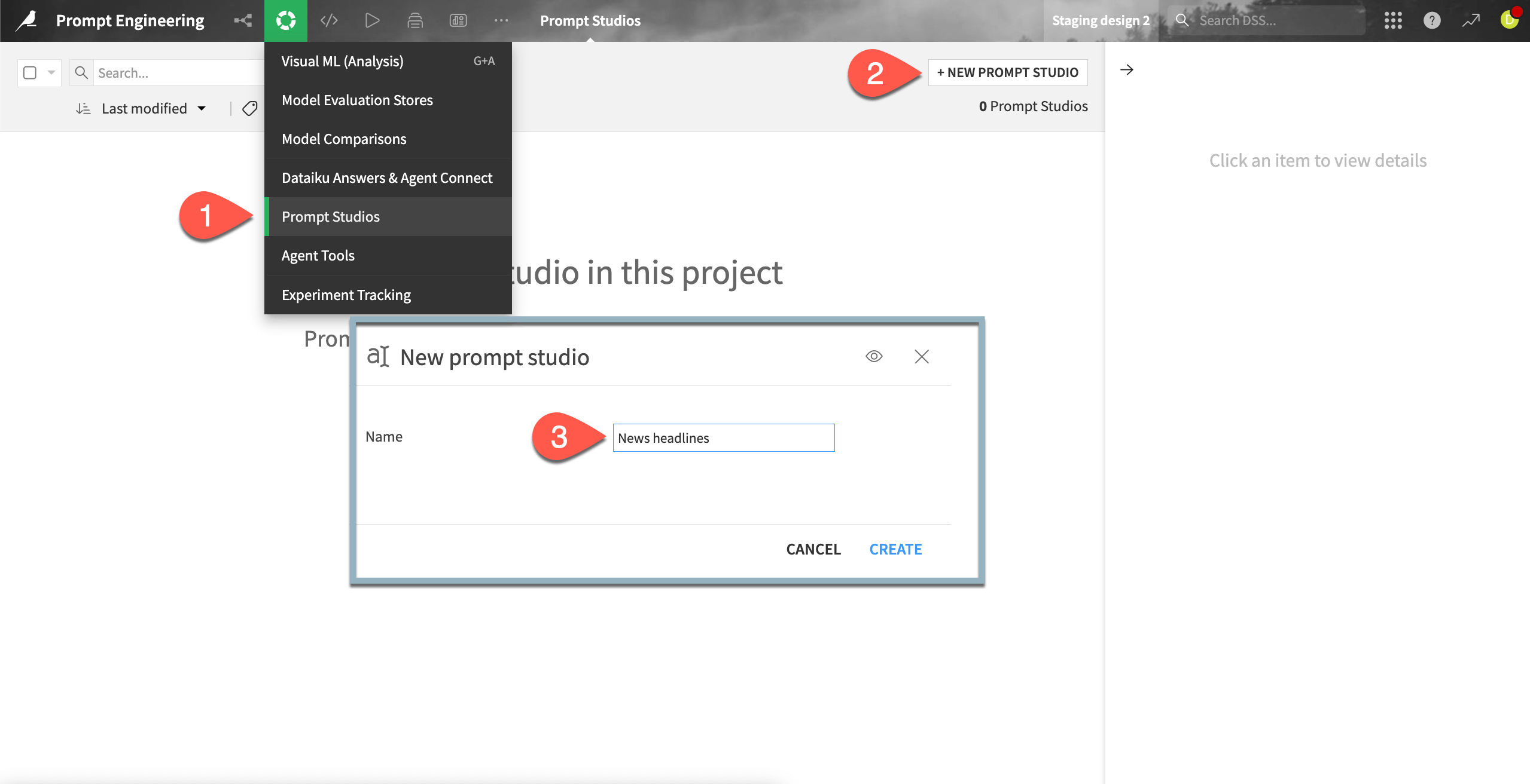 Screenshot of adding a new prompt studio.
