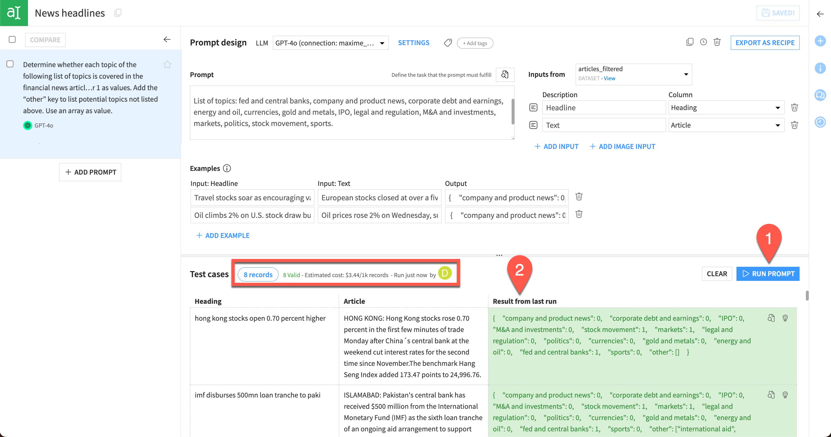 Screenshot with results that passed the validation test.