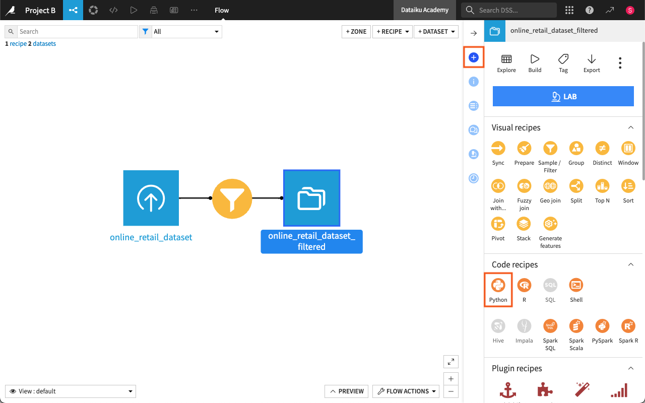 Add a Python recipe to the Flow.