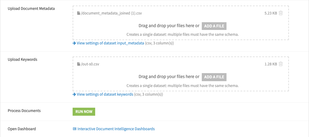 Dataiku screenshot of the project setup interface for uploading your own data.