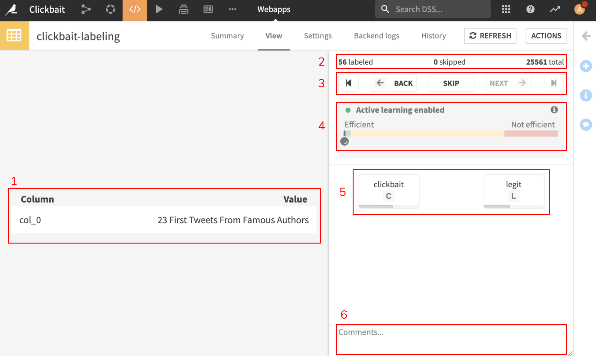Tabular labeling application.