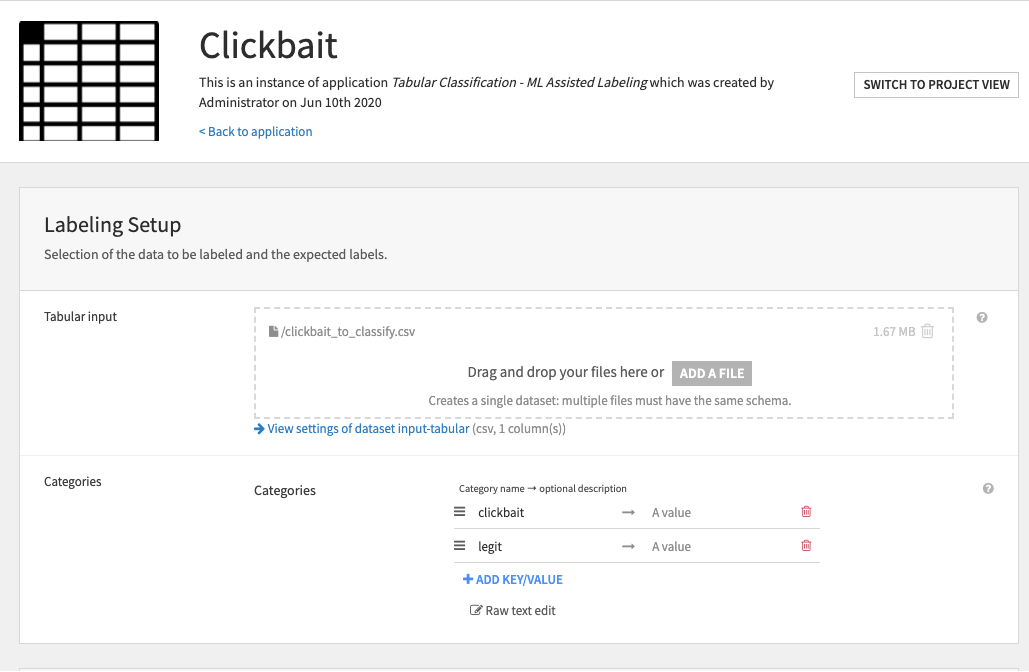 Application settings for a Tabular App in Dataiku