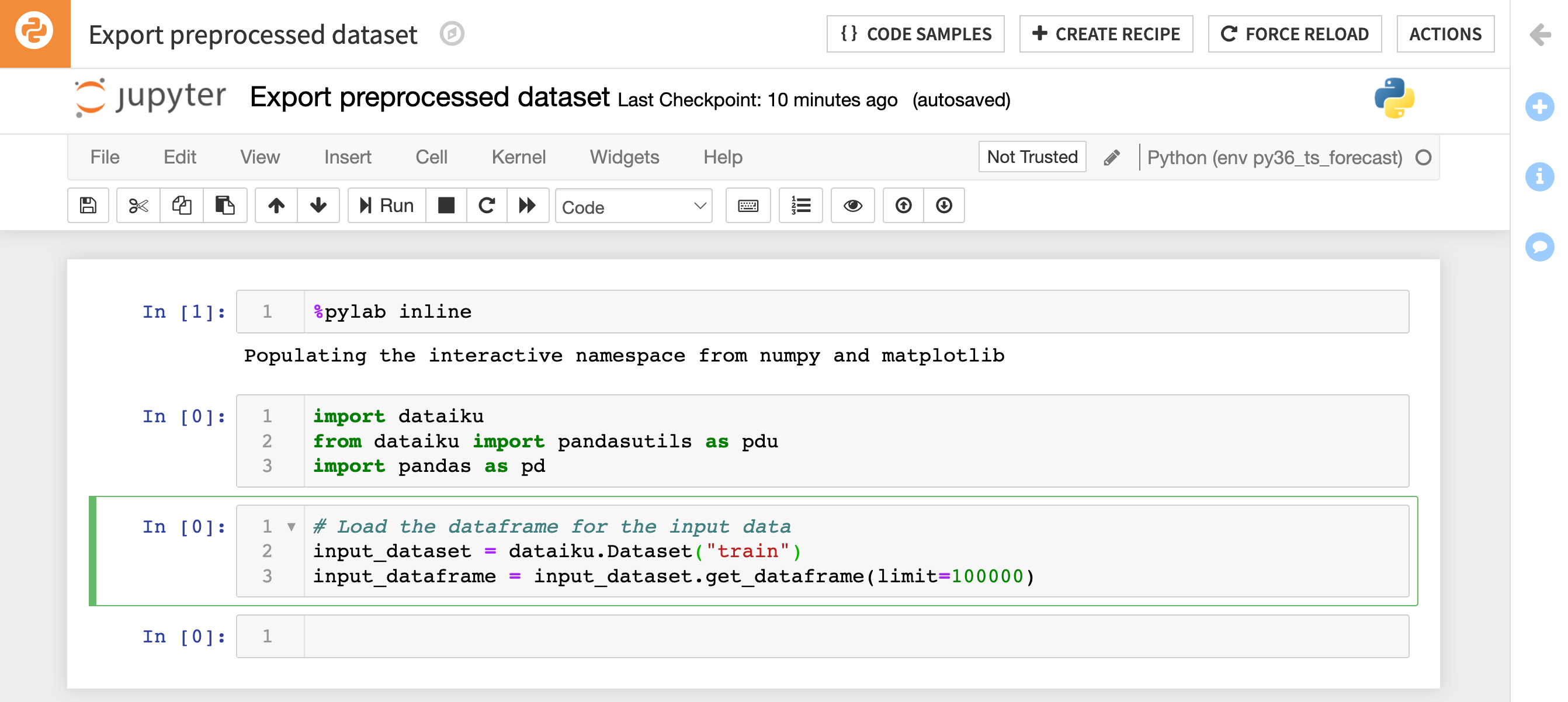 Loading the dataframe for the input data in a notebook.