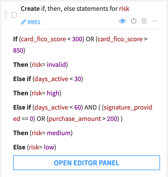 Dataiku screenshot of a summary of an if, then, else step in a Prepare recipe.