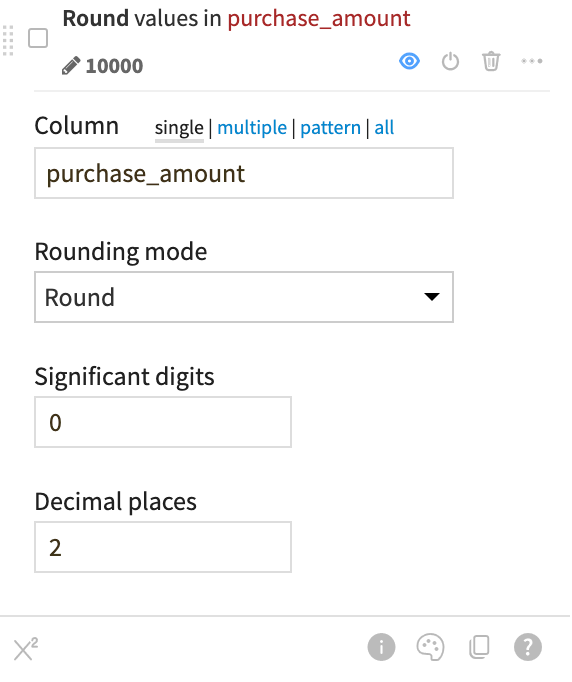 Dataiku screenshot of rounding numbers in a visual analysis in the Lab.