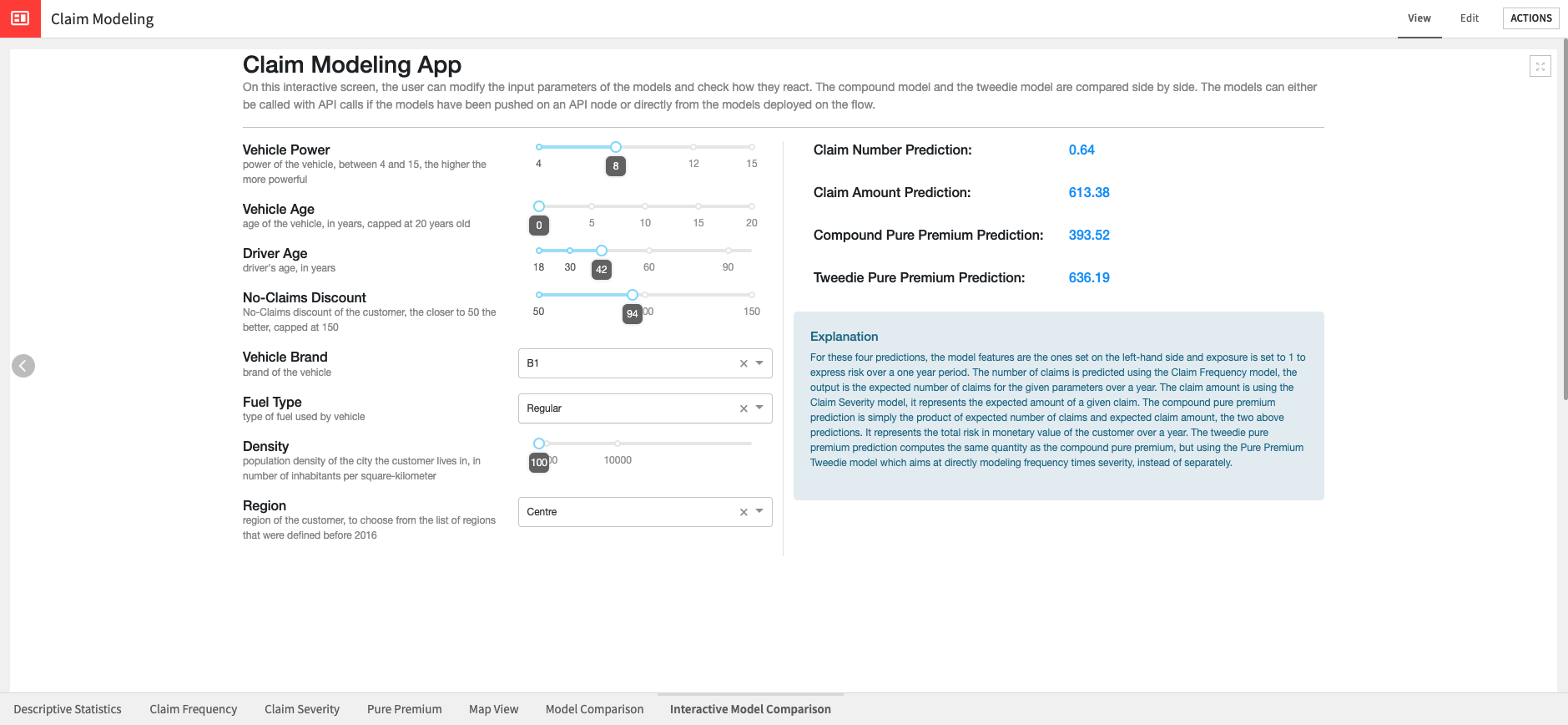 Dataiku screenshot of the webapp enabling interactive model comparison.