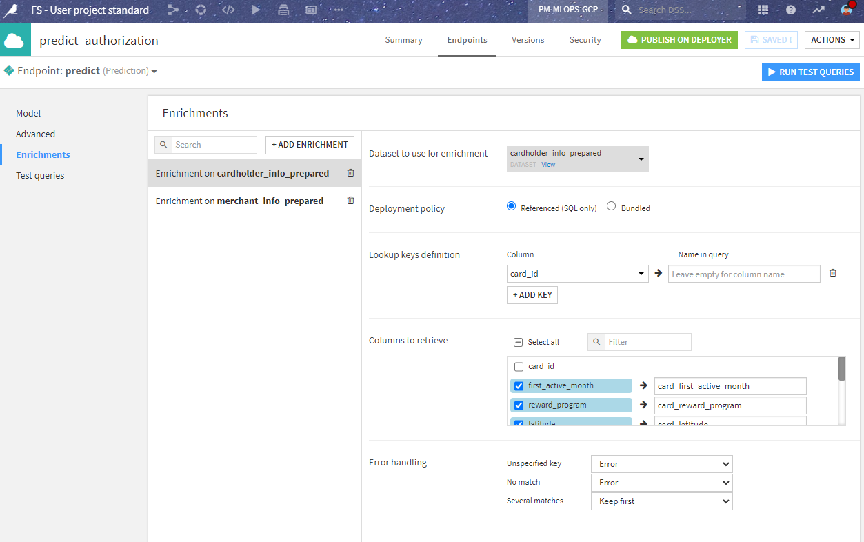 Dataiku Flow of the current project - API enrichment.
