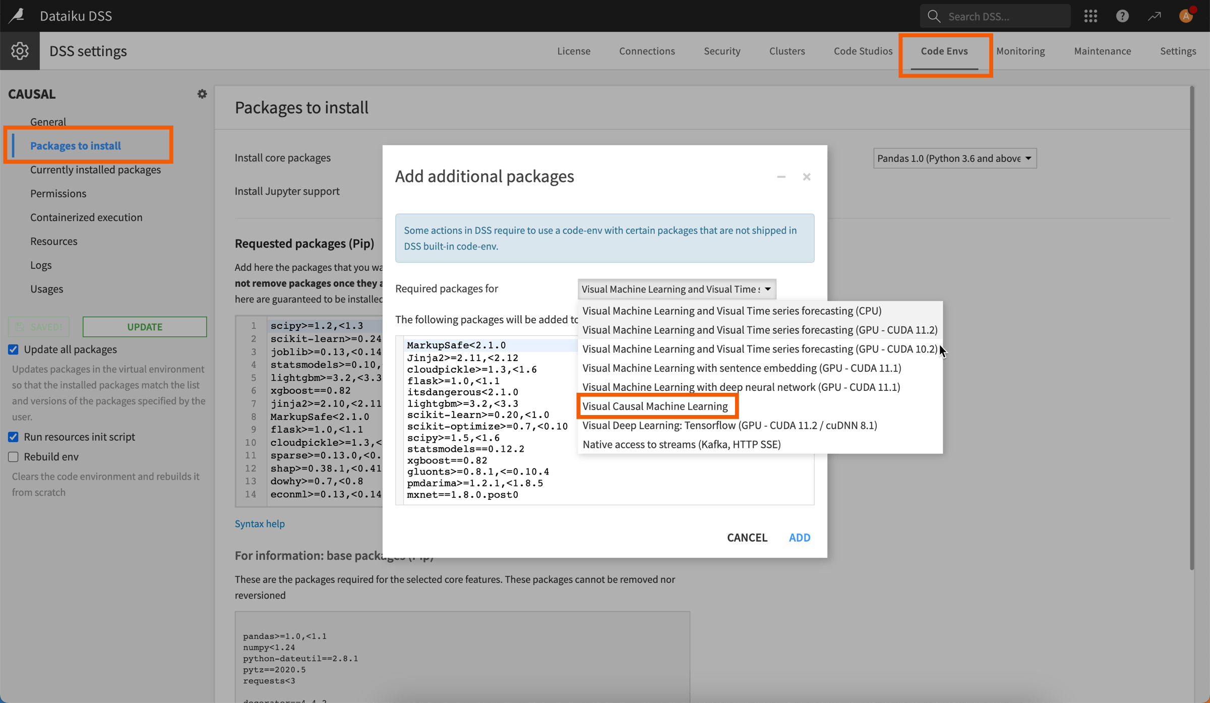 Adding the Visual causal machine learning package to your code environment.