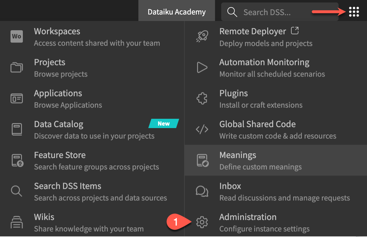 Administration menu.