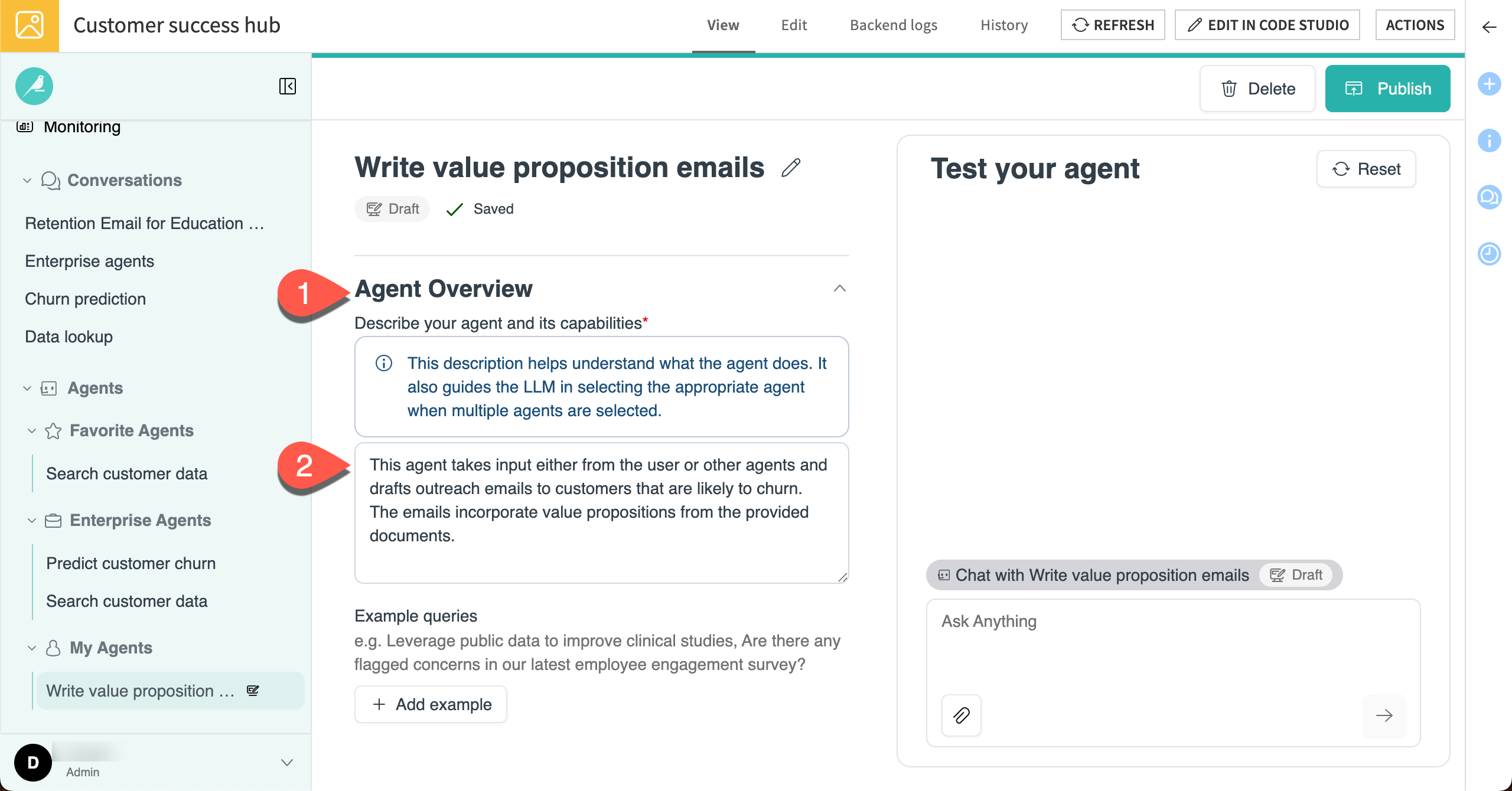 Screenshot showing how to add the agent overview.
