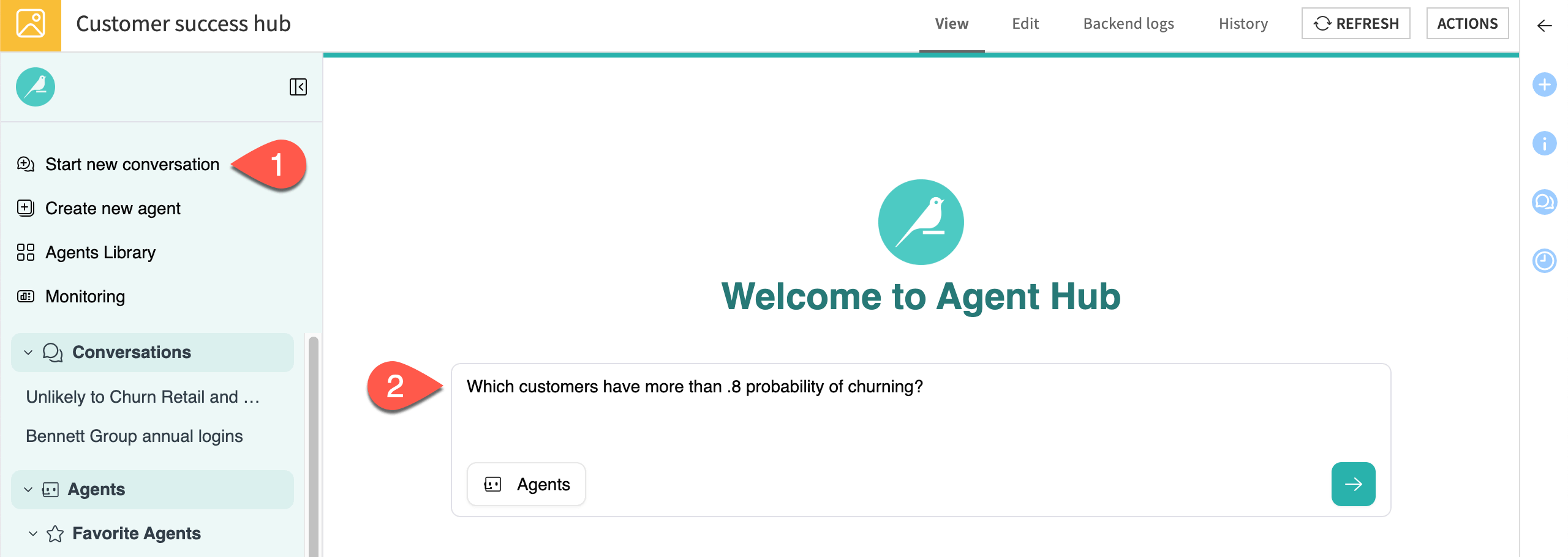 Screenshot showing a chat with both agents.