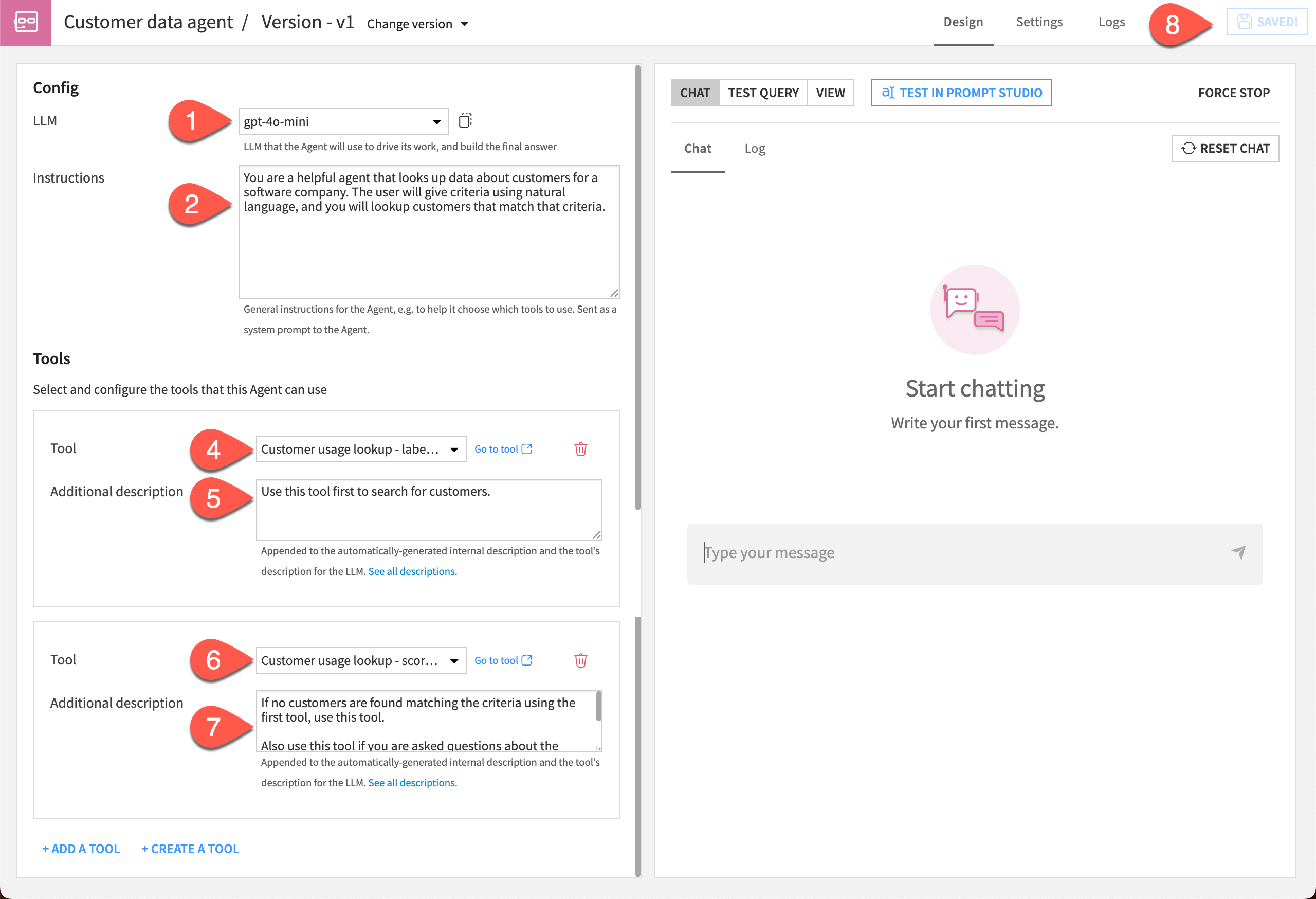 Screenshot showing configuration of the customer data agent.