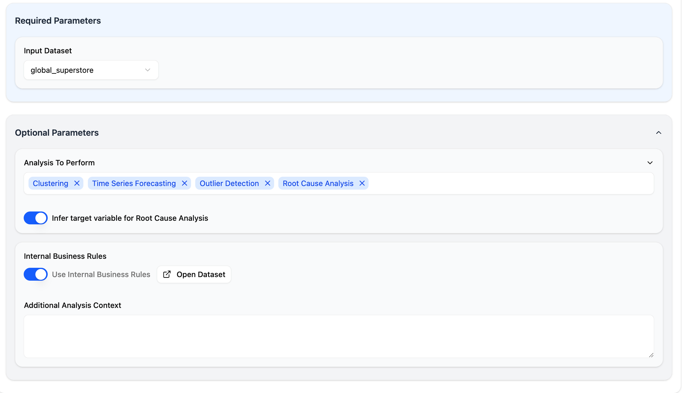 Dataiku screenshot of the Agentic Insights webapp Configuration.