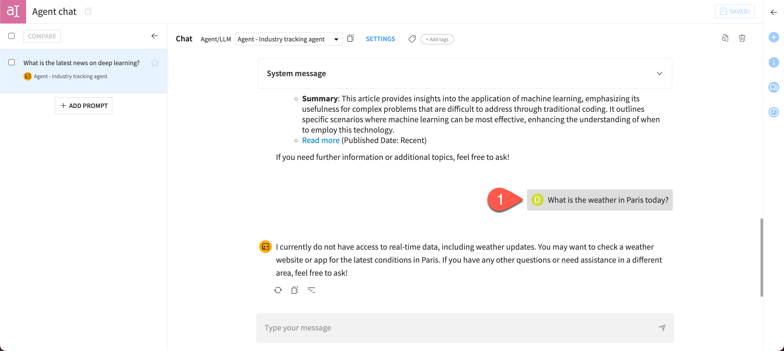 Screenshot of chat about the weather.