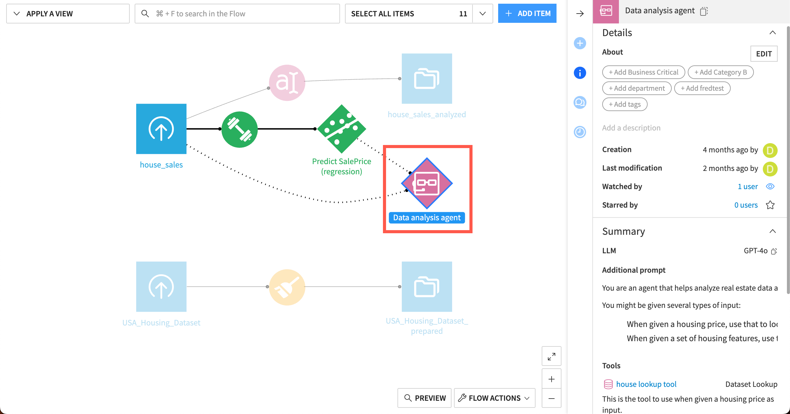 Screenshot showing visual and code agents in the Flow.