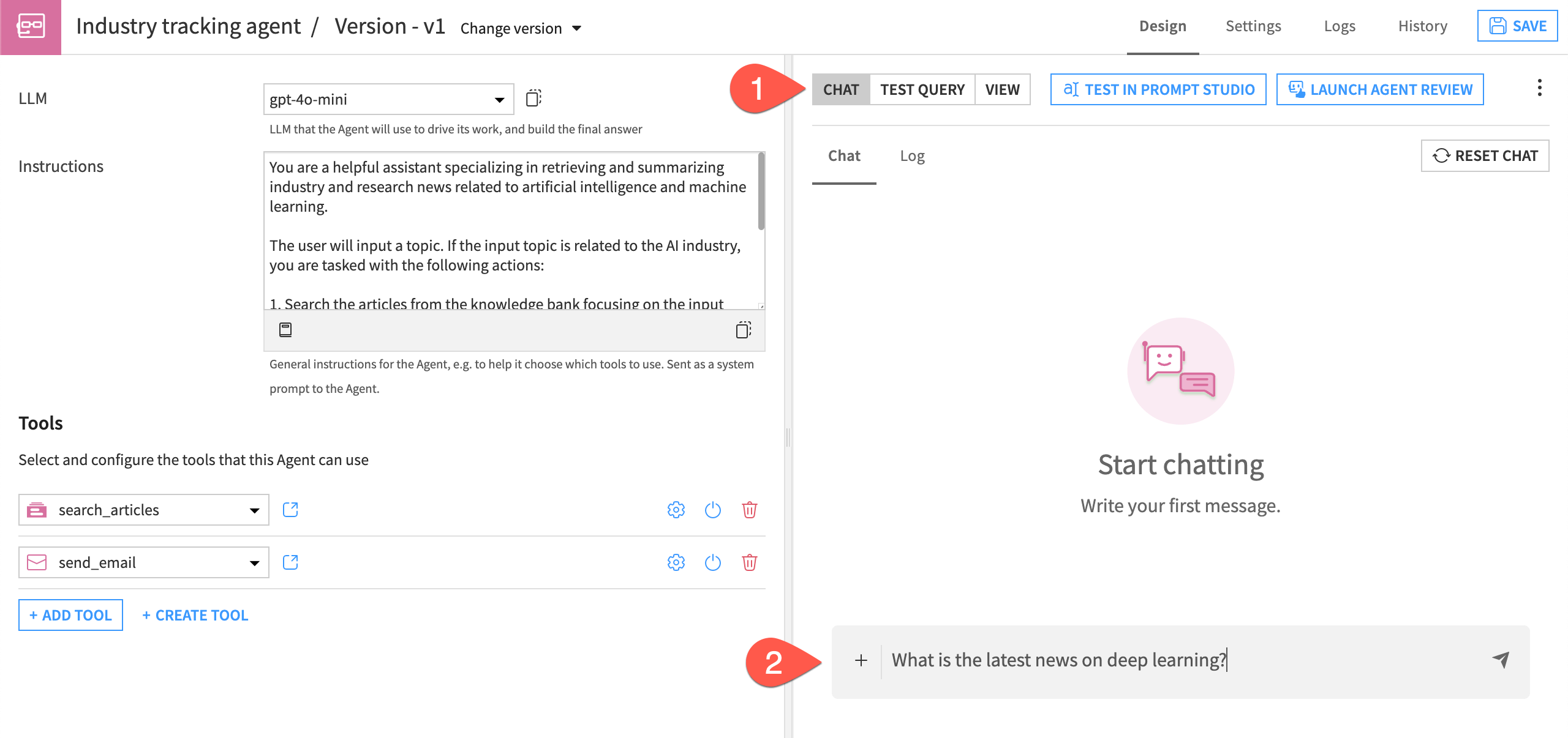 Steps to test the agent.