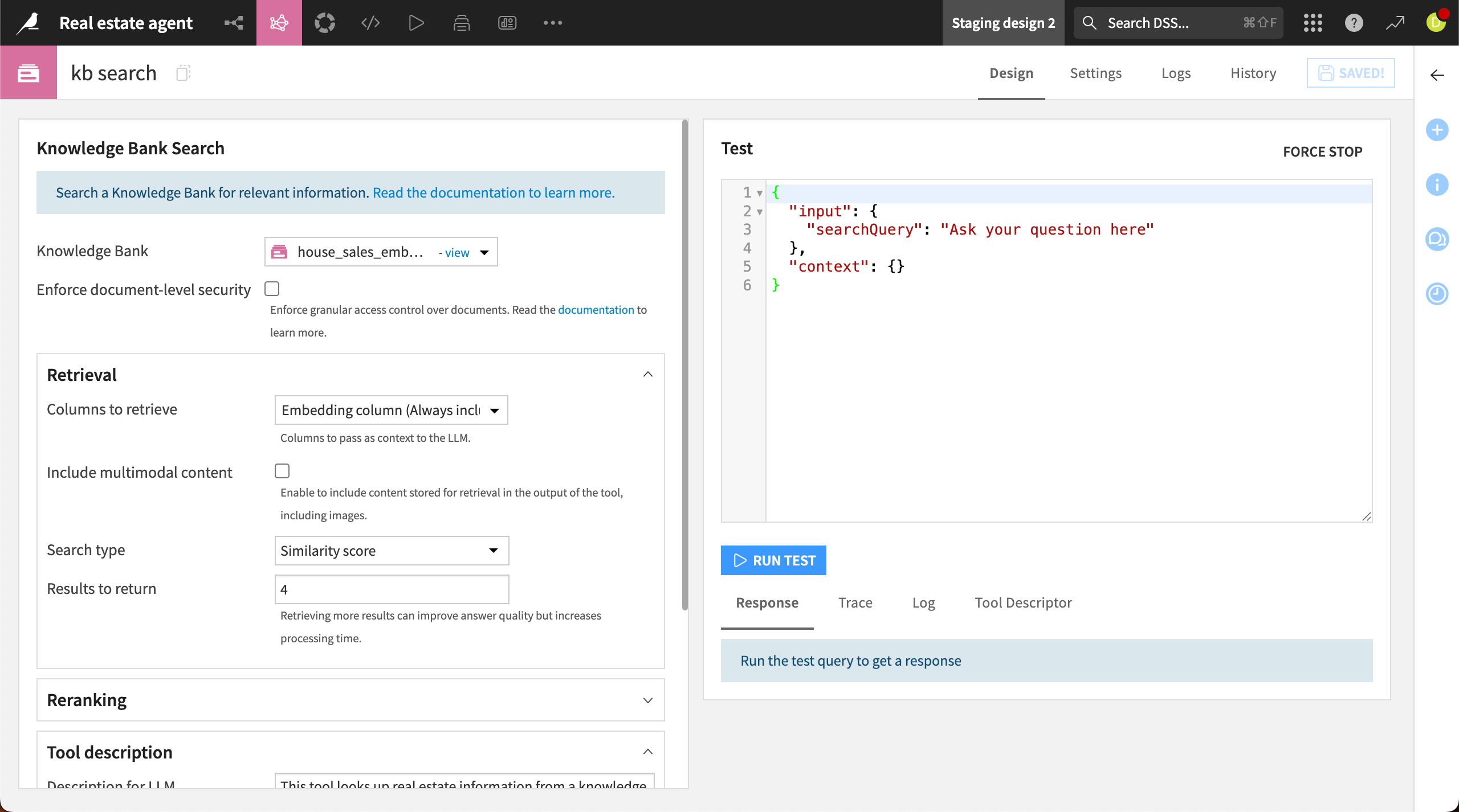 Dataiku screenshot of a knowledge bank search tool.