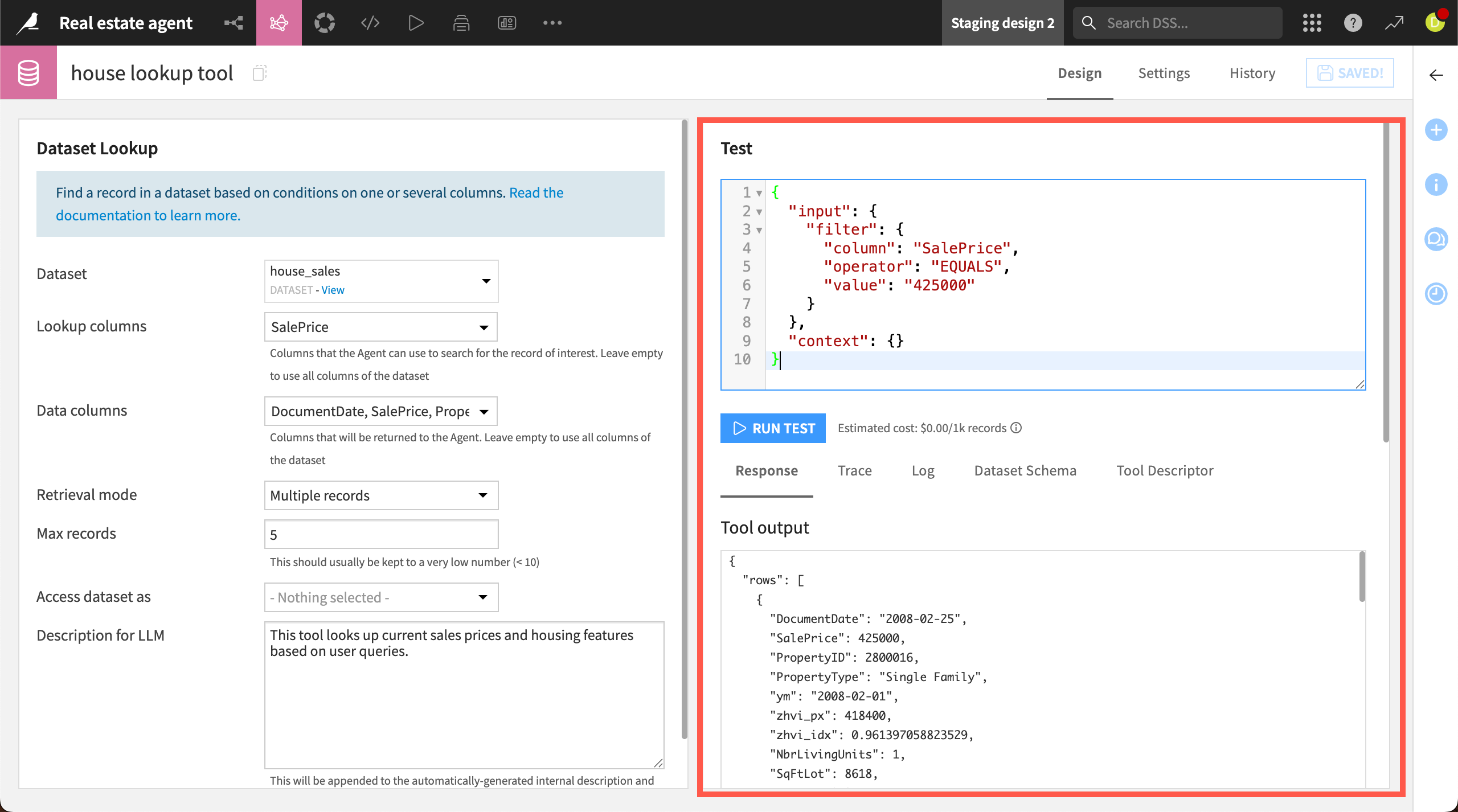 Dataiku screenshot of the tool descriptions.