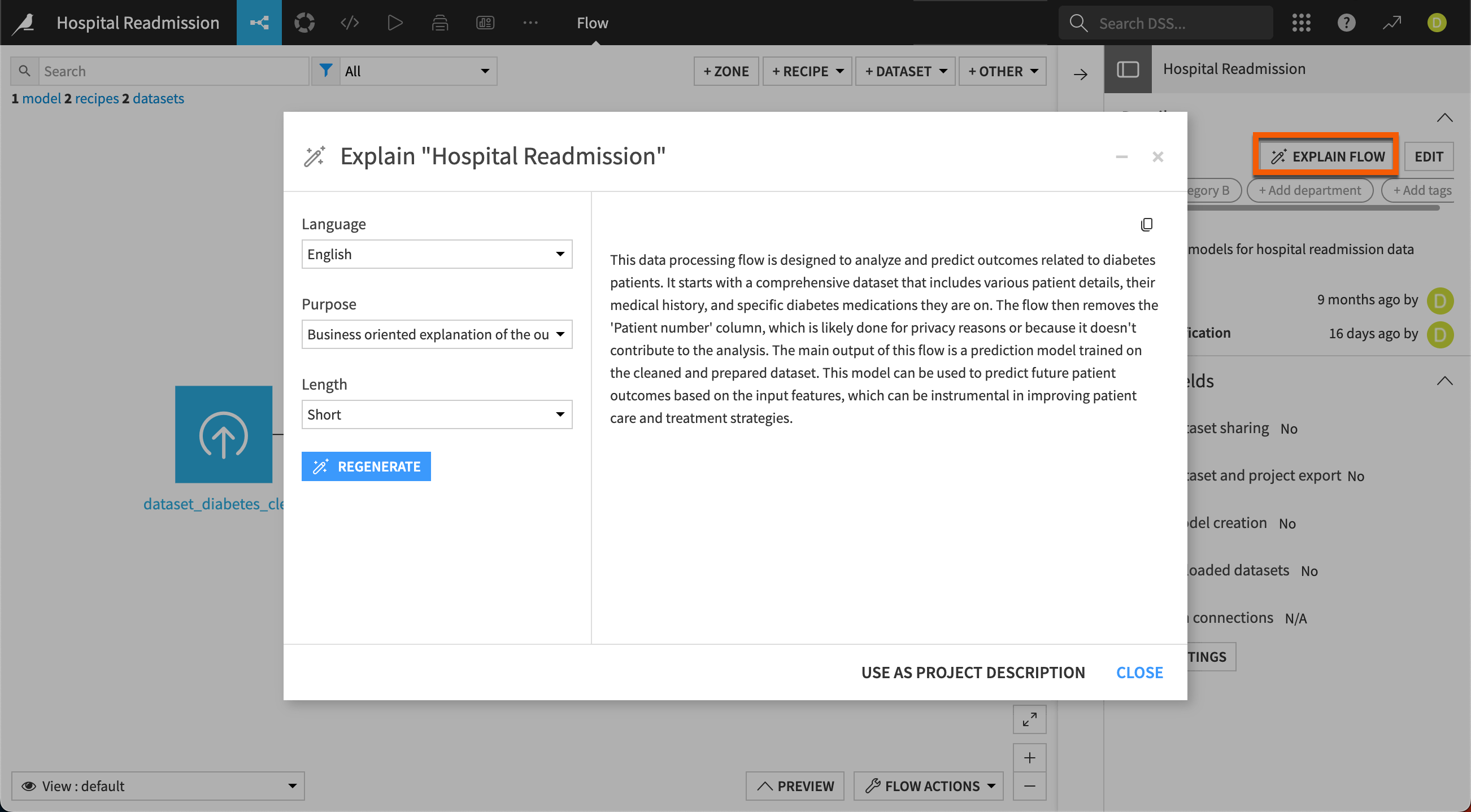 The Explain Flow feature generates a narrative explanation of the steps in your Flow.