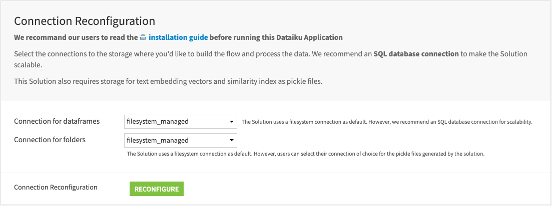 Dataiku screenshot of the app connection configuration.