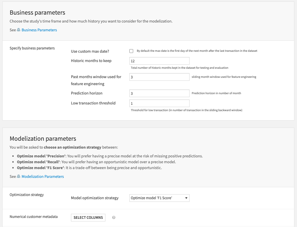 Dataiku screenshot of part of the Project Setup for CLV Forecasting