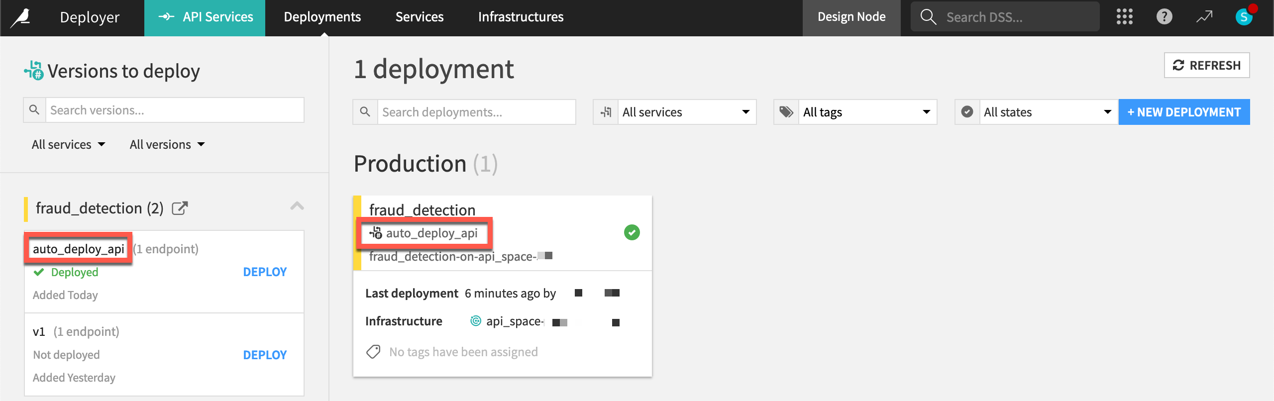 Dataiku screenshot of the auto deployed API service.