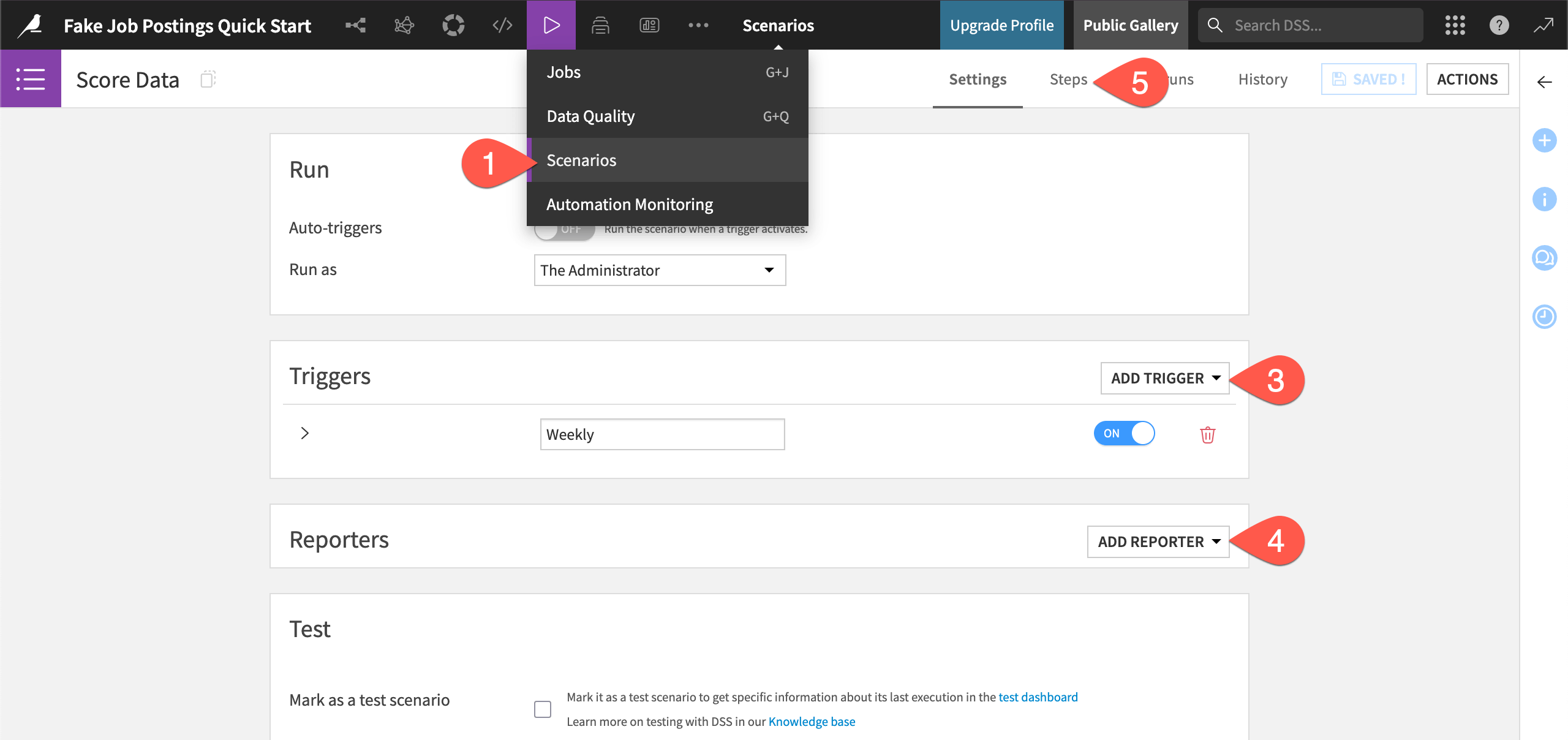 Dataiku screenshot of a scenario.