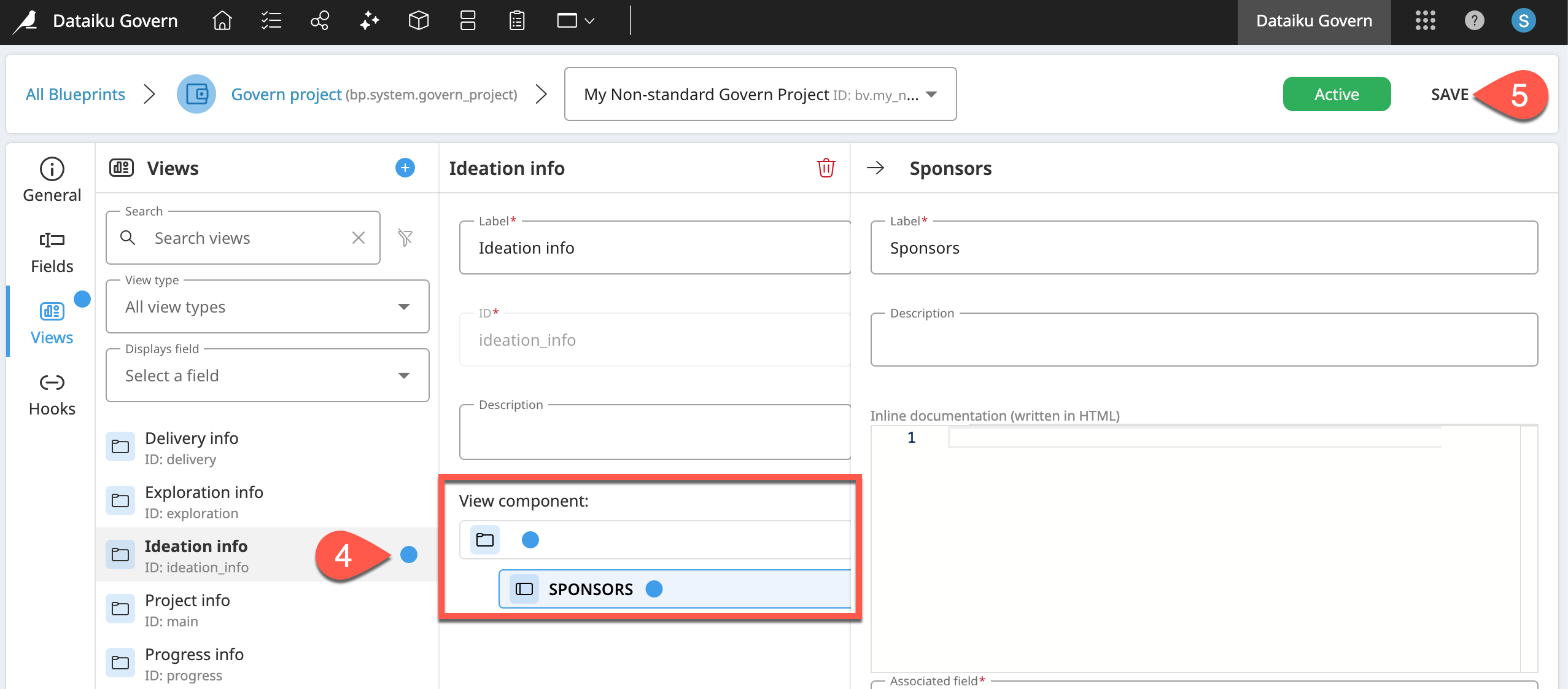 Dataiku screenshot of the views panel of a blueprint version.