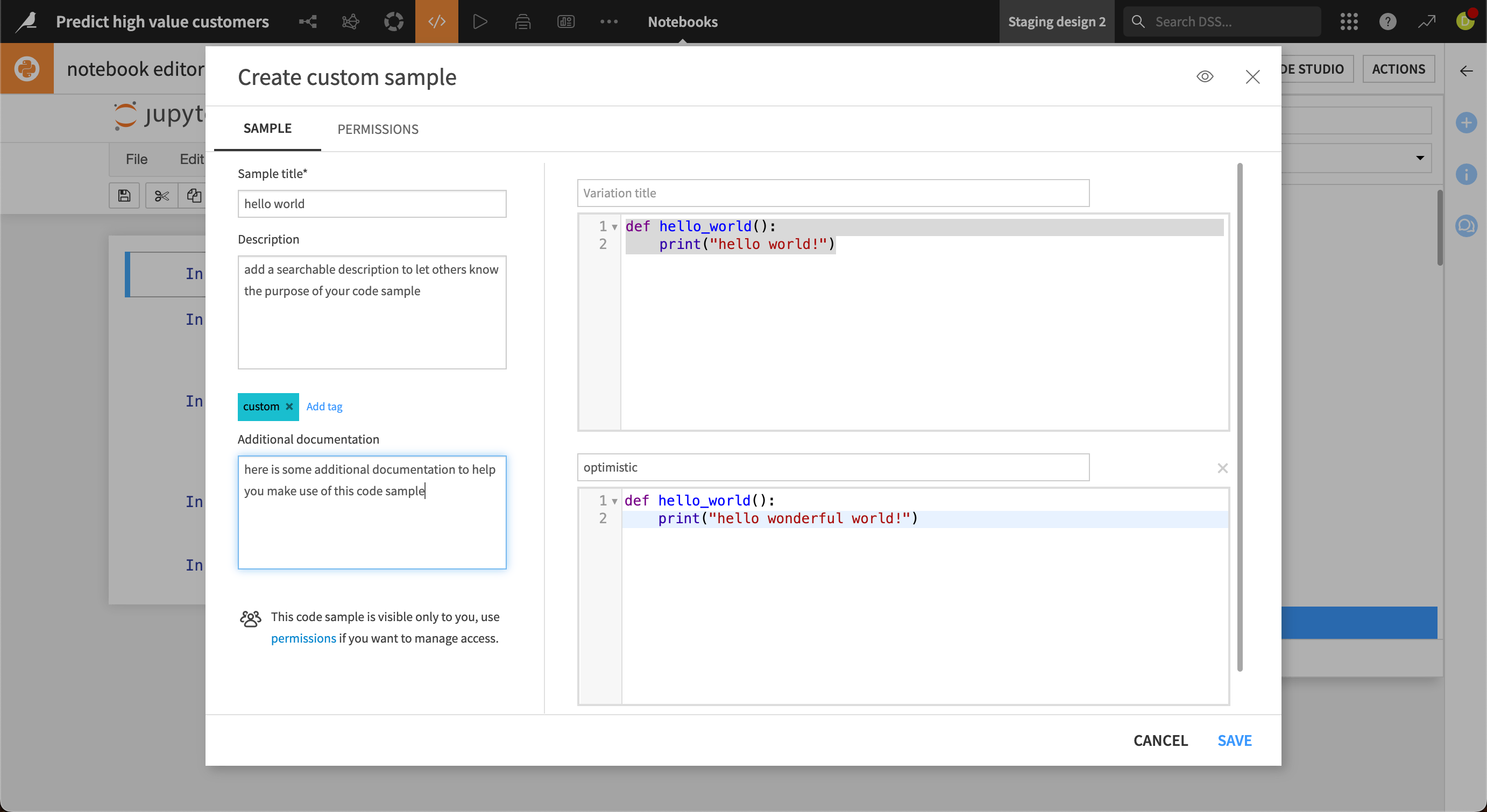 Creation of your own sample.