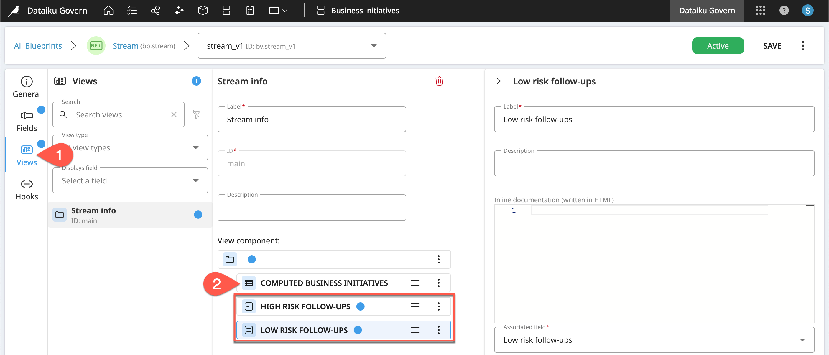 Dataiku screenshot of view components.