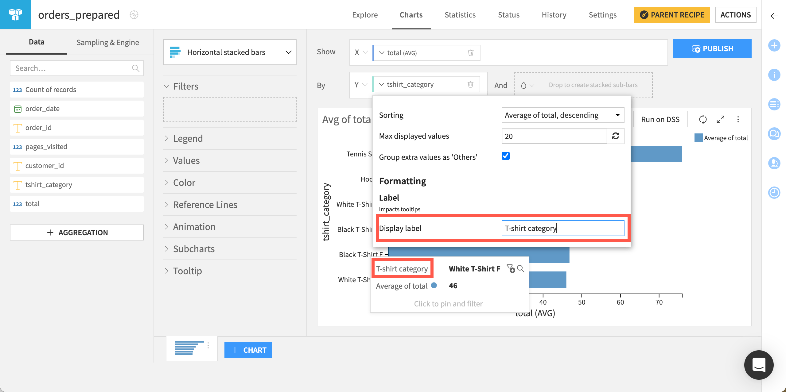 A Dataiku screenshot showing how to edit a variable label.