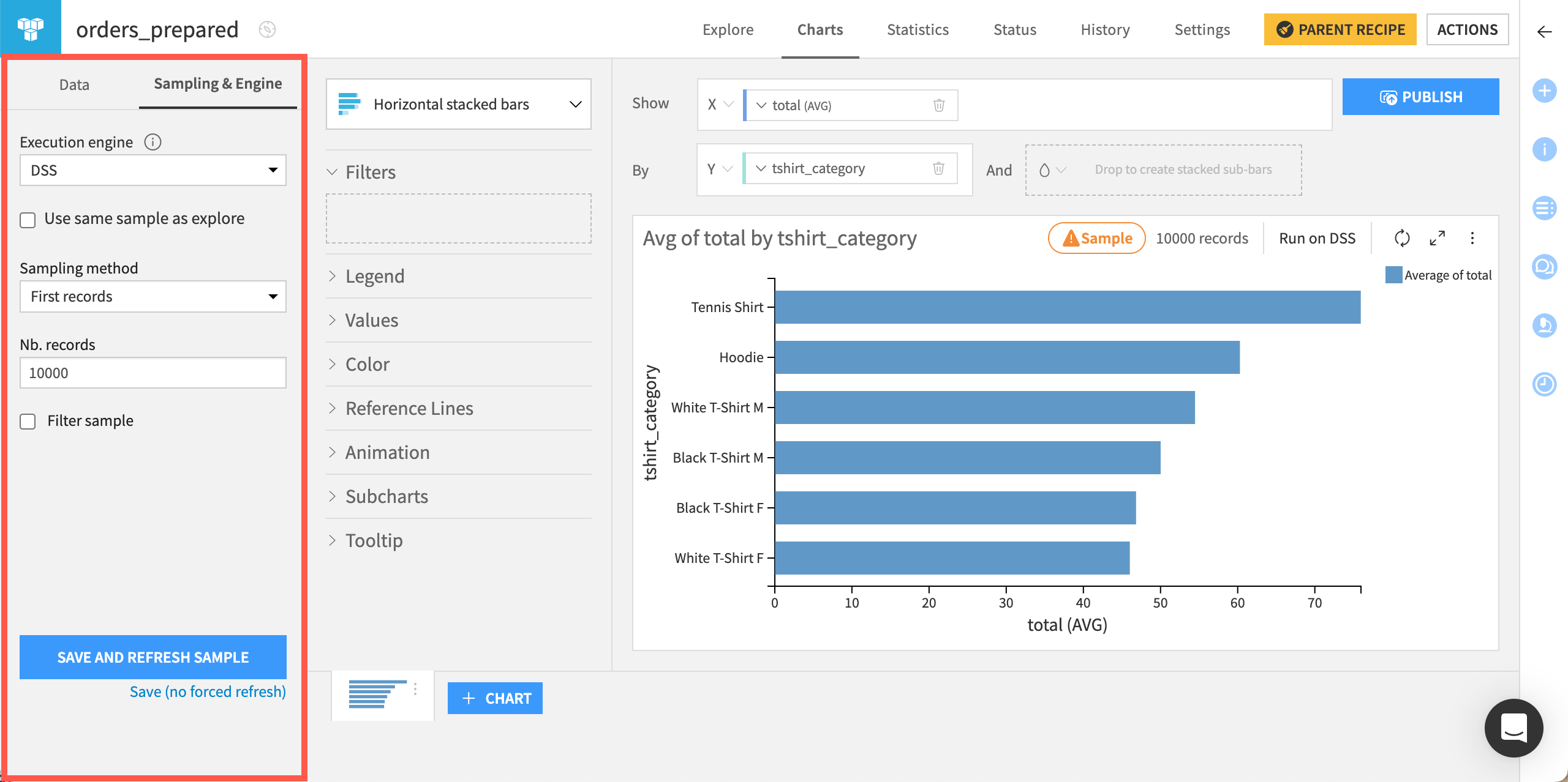 A Dataiku screenshot showing the Sampling & Engine panel.