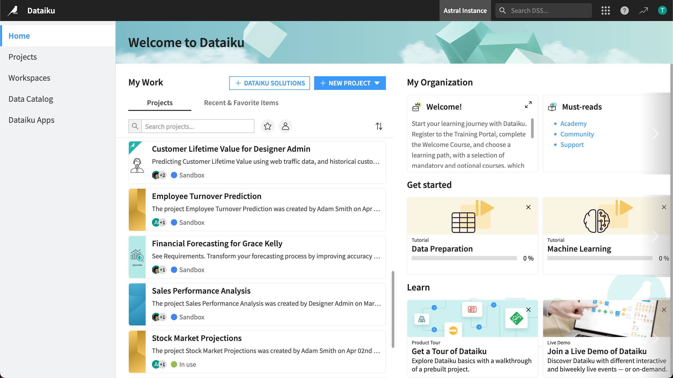 A screenshot of the Dataiku homepage.